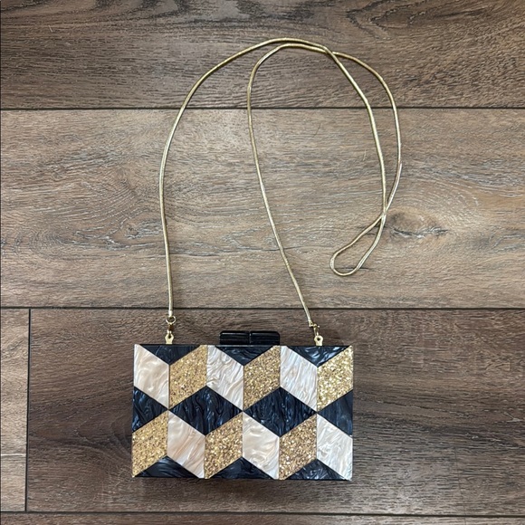 Handbags - Geometric Clutch with Gold Accents